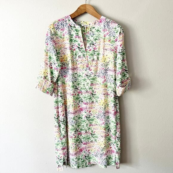 FOXCROFT Vena‎ Linen Impressionist Floral 3/4 Sleeve Dress women's size large - Picture 2 of 12